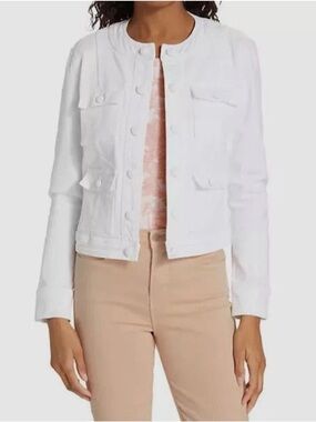 L’AGENCE Denim Collarless Yari Jacket Blanc White $450 NWOT XS Fall Fashion